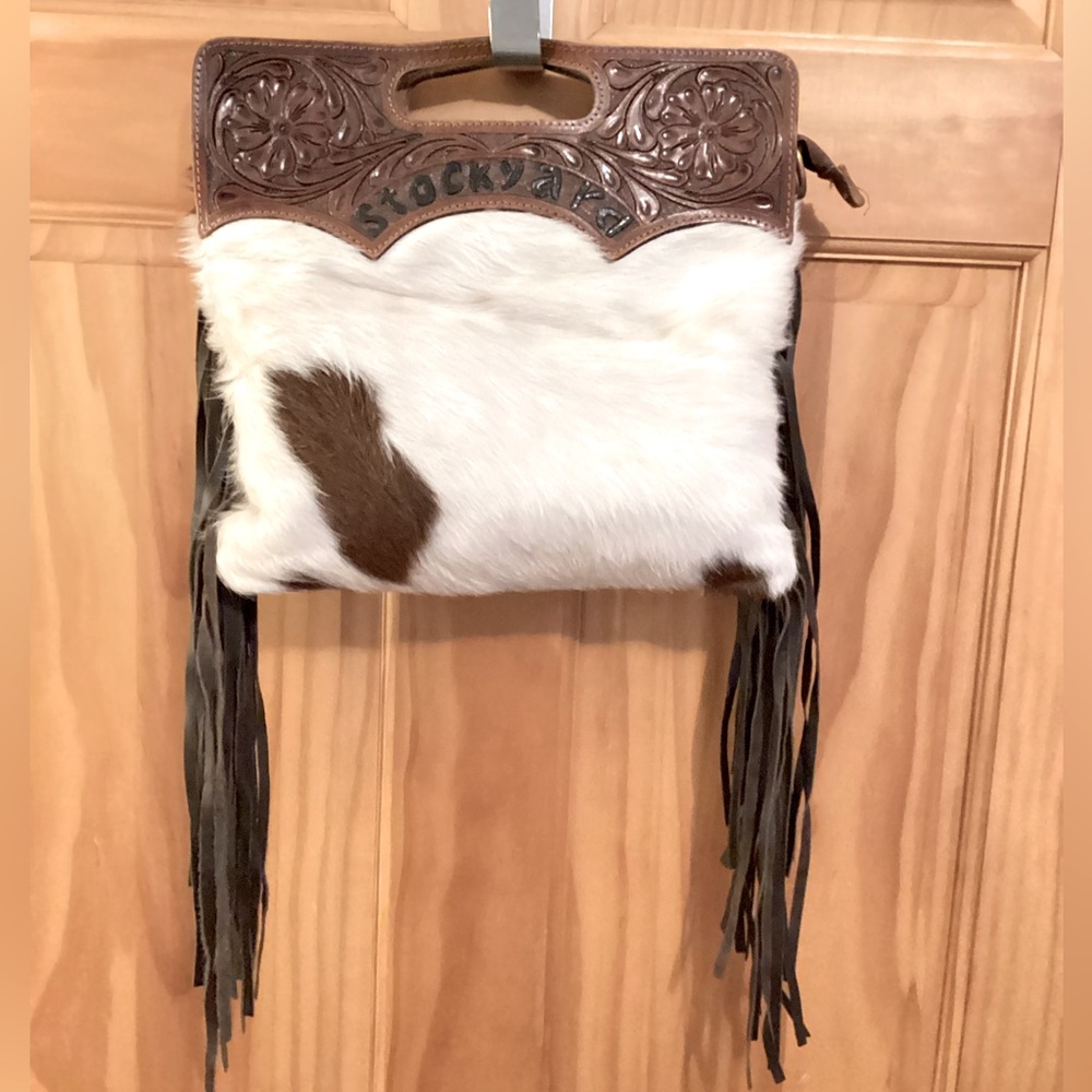 Vintage Stockyard handbag/Purse leather/cowhide with fringe